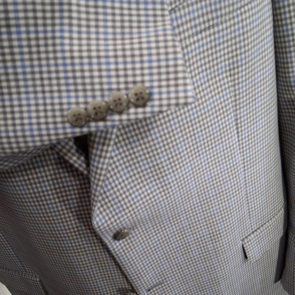 Hickey Freeman Blazer Mens 48L Blue Gray 100% Wool Micro Check Sport Coat